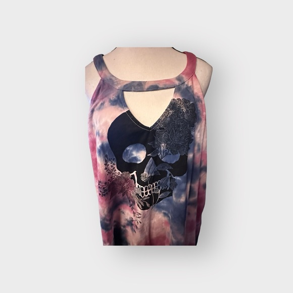 🆕 NWT Women’s torrid 2 Classic Fit Choker Tank  Cotton Candy Skull Tie Dye - Picture 3 of 12